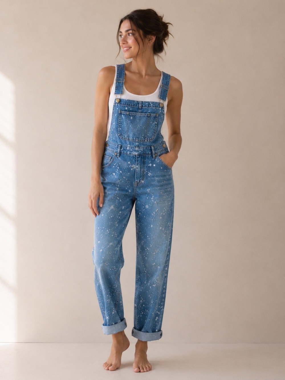 🎉LAST PIECE🎉Free People Ziggy‎ Denim Overall Beach Splatter